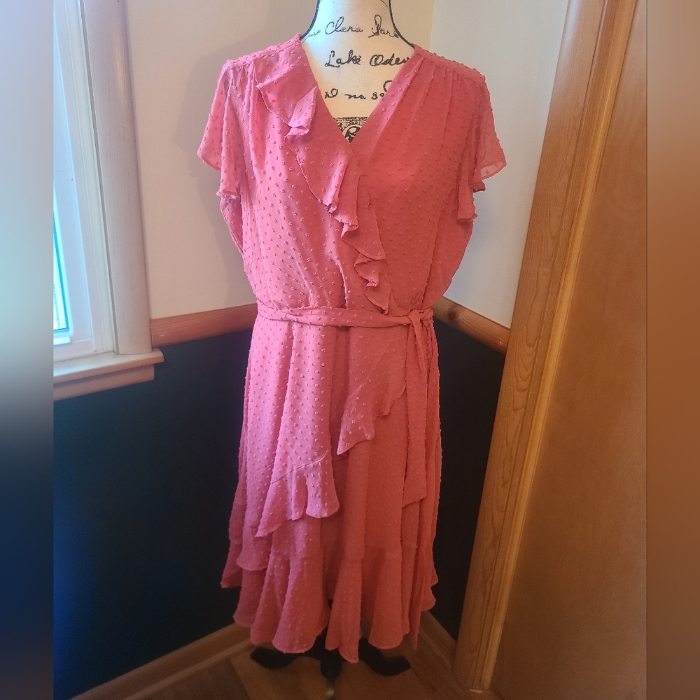 Size 16 Coral Surplice Dress-NWT